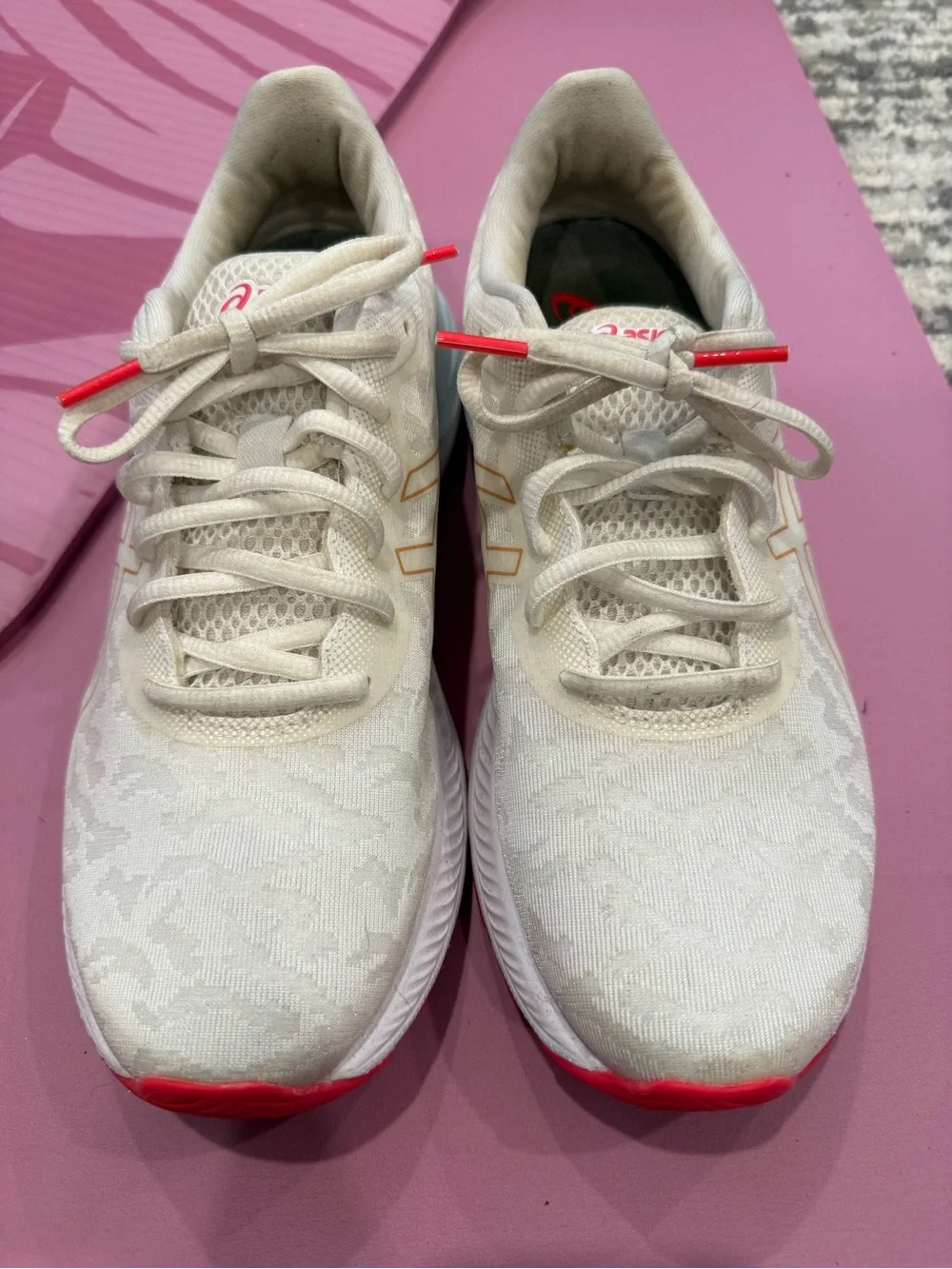 Asics White Running Shoes with Pink Accents
